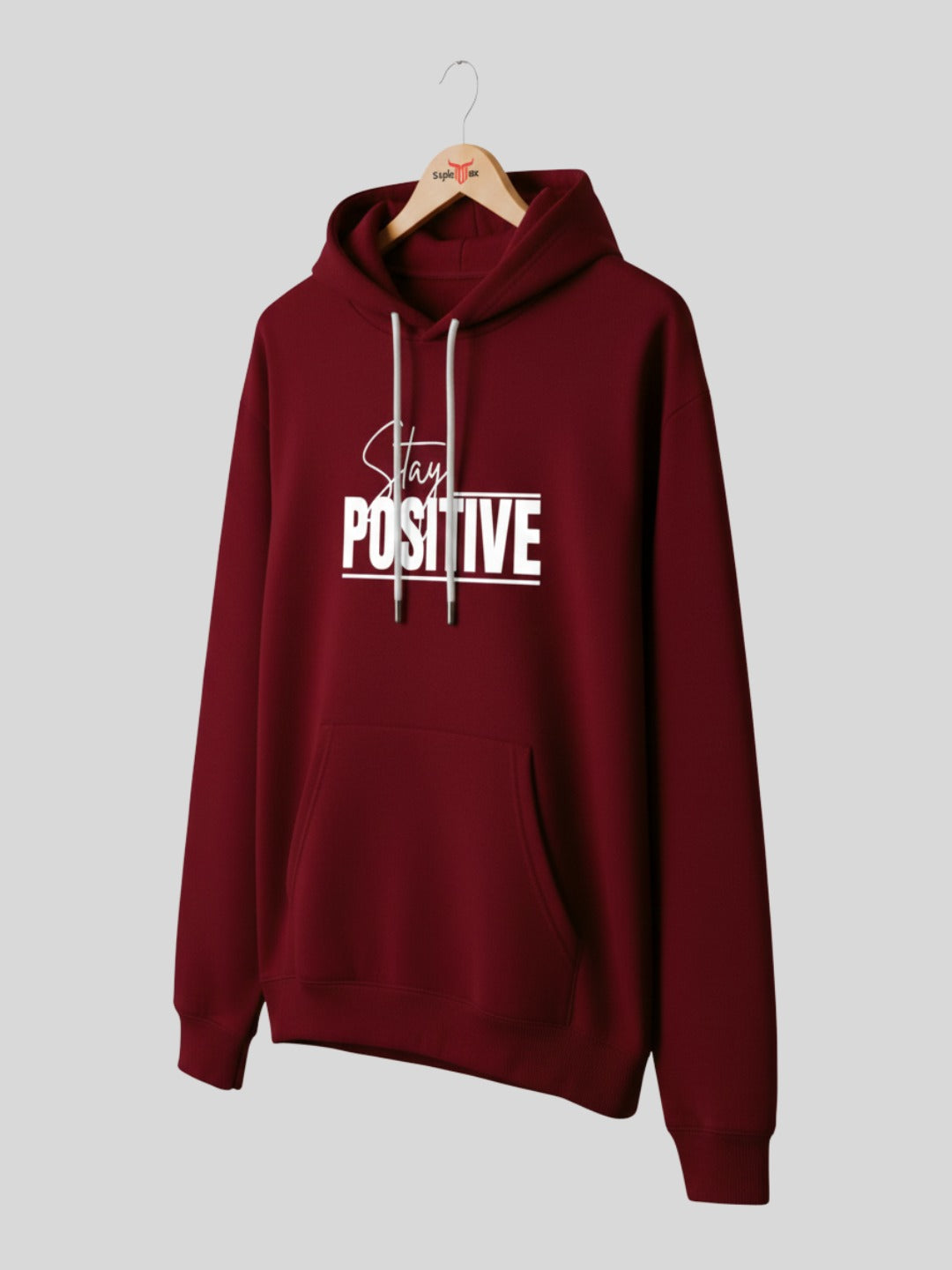 Styleox Unisex Maroon "Stay Positive" Motivational Printed Regular Fit Hoodie