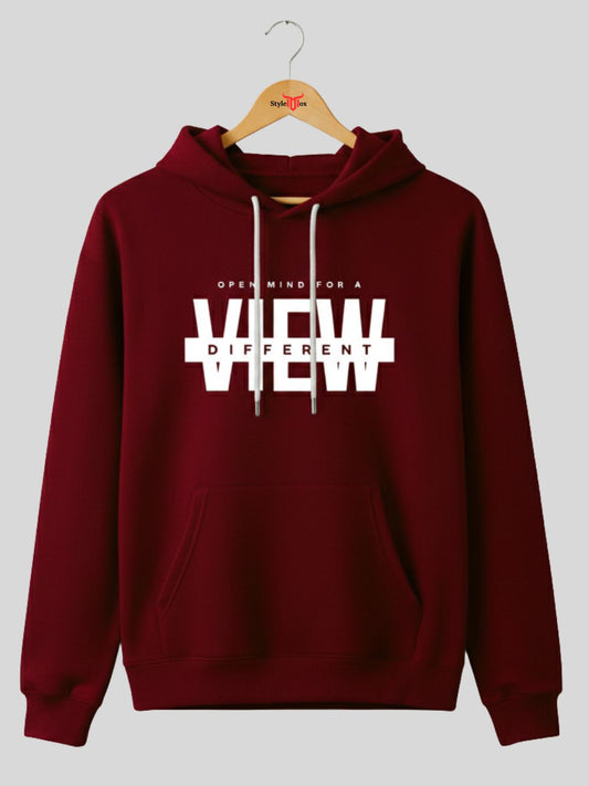 Styleox Unisex Maroon "Different View" Typography Printed Regular Fit Hoodie