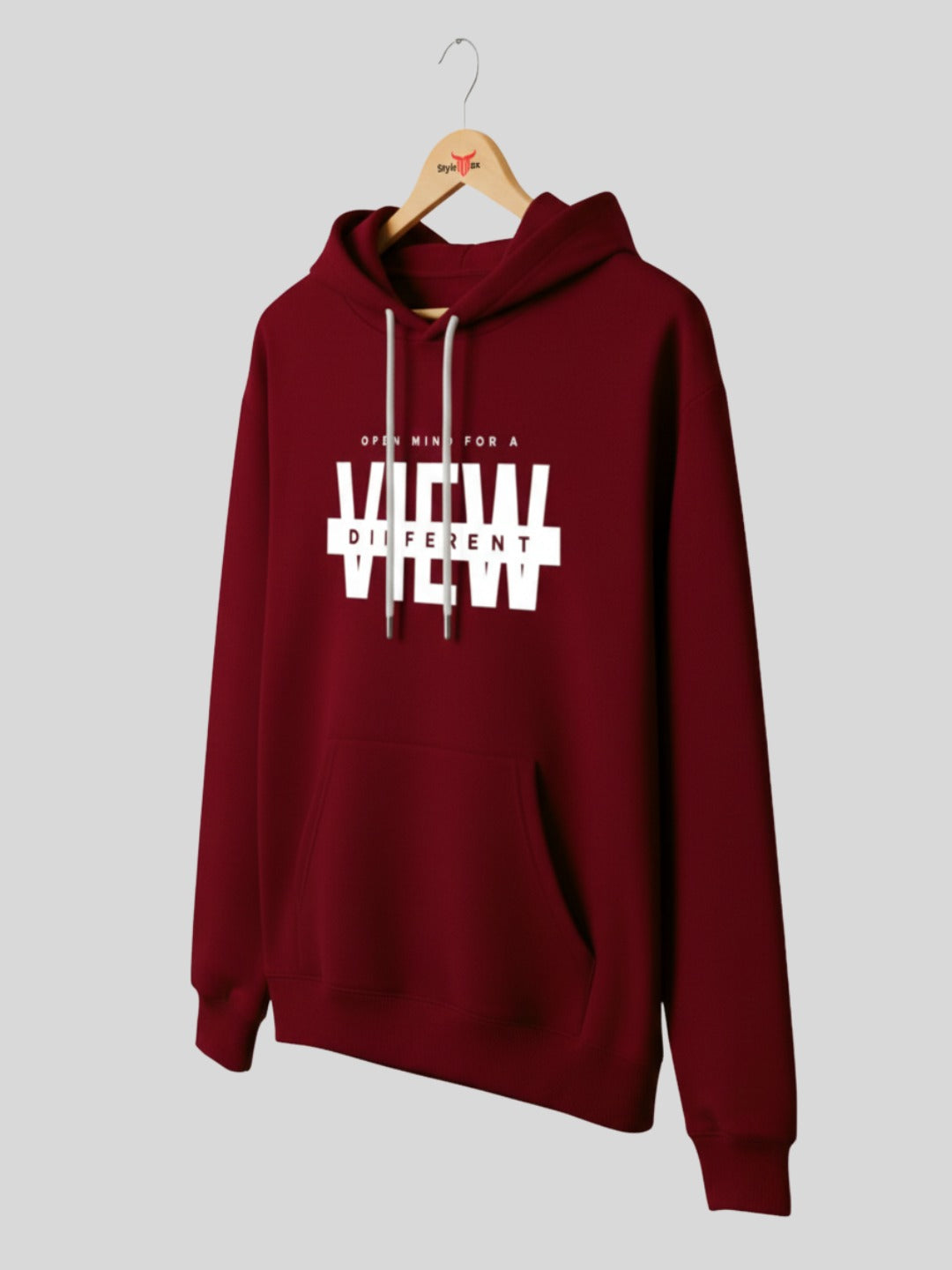 Styleox Unisex Maroon "Different View" Typography Printed Regular Fit Hoodie