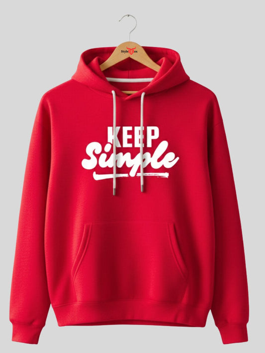 Styleox Unisex Red "Keep Simple" Typography Printed Regular Fit Hoodie