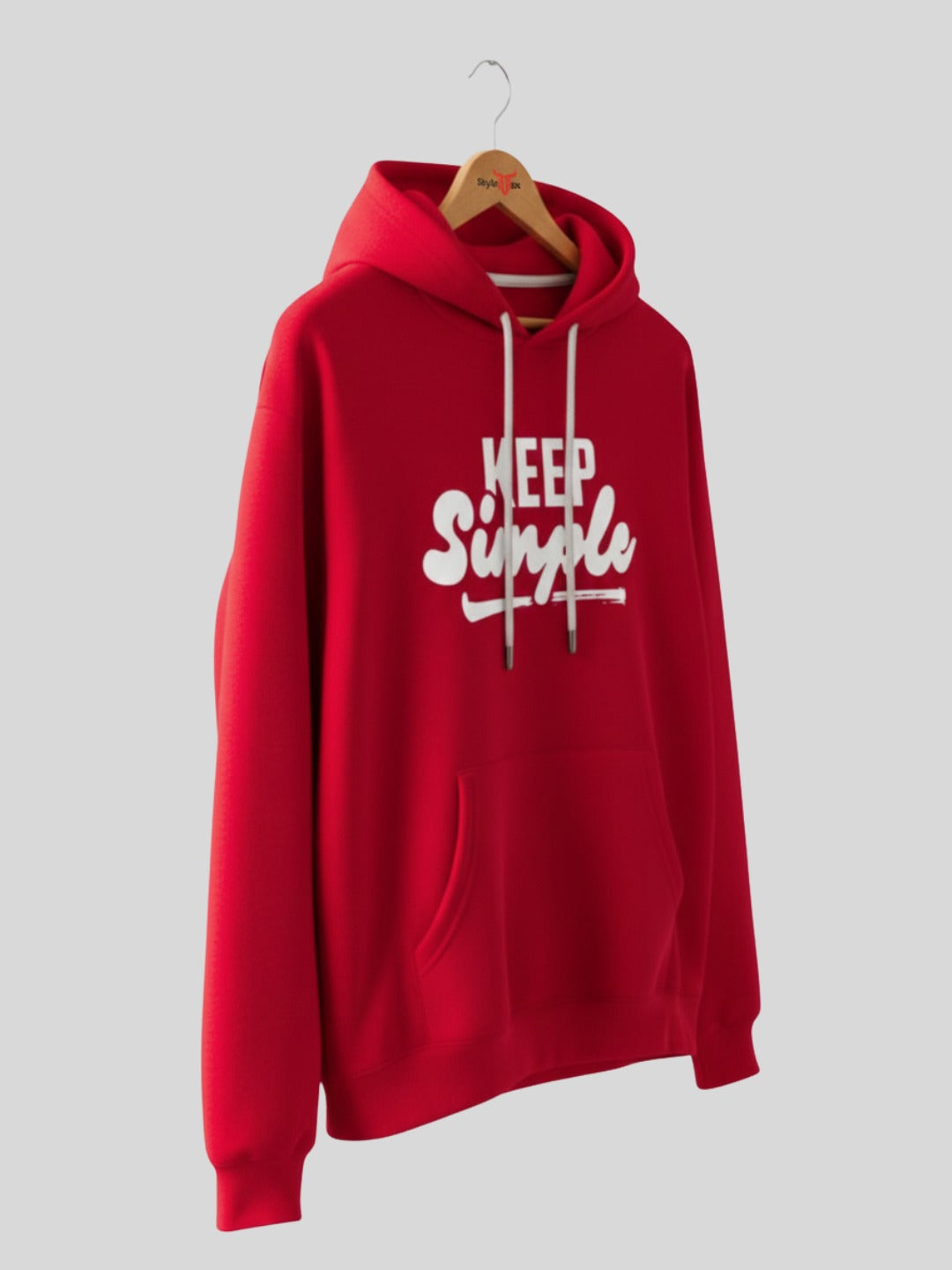 Styleox Unisex Red "Keep Simple" Typography Printed Regular Fit Hoodie