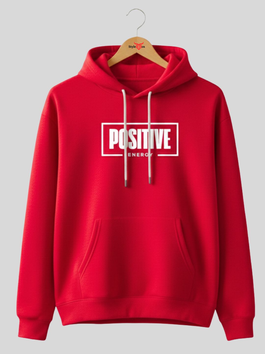 Styleox Unisex Red "Positive Energy" Typography Printed Regular Fit Hoodie