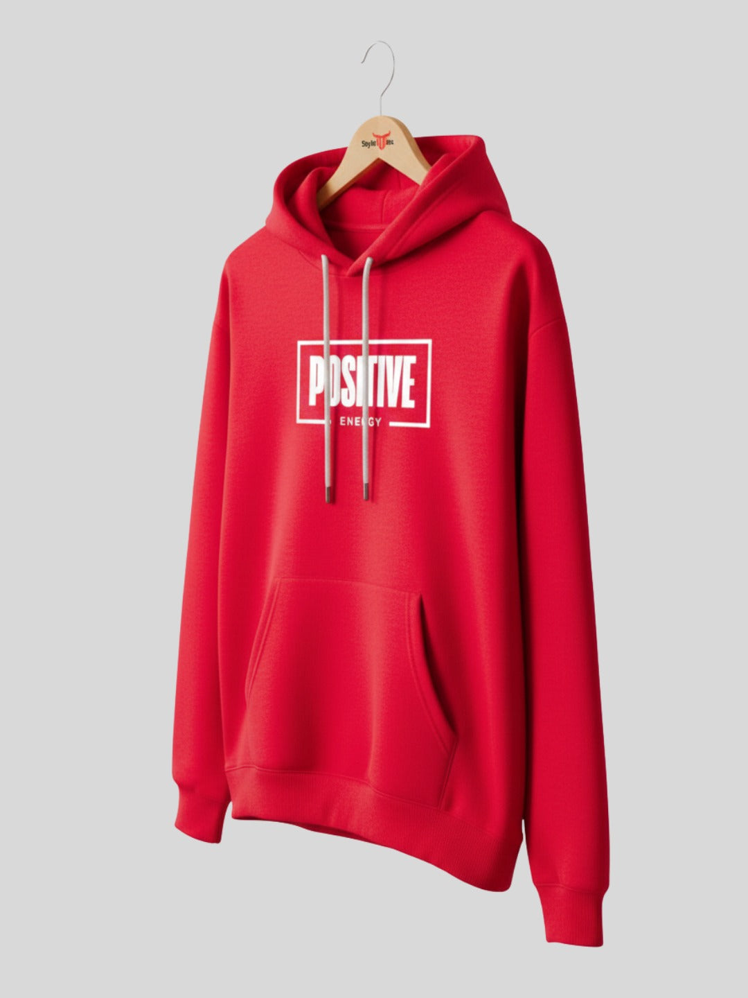 Styleox Unisex Red "Positive Energy" Typography Printed Regular Fit Hoodie