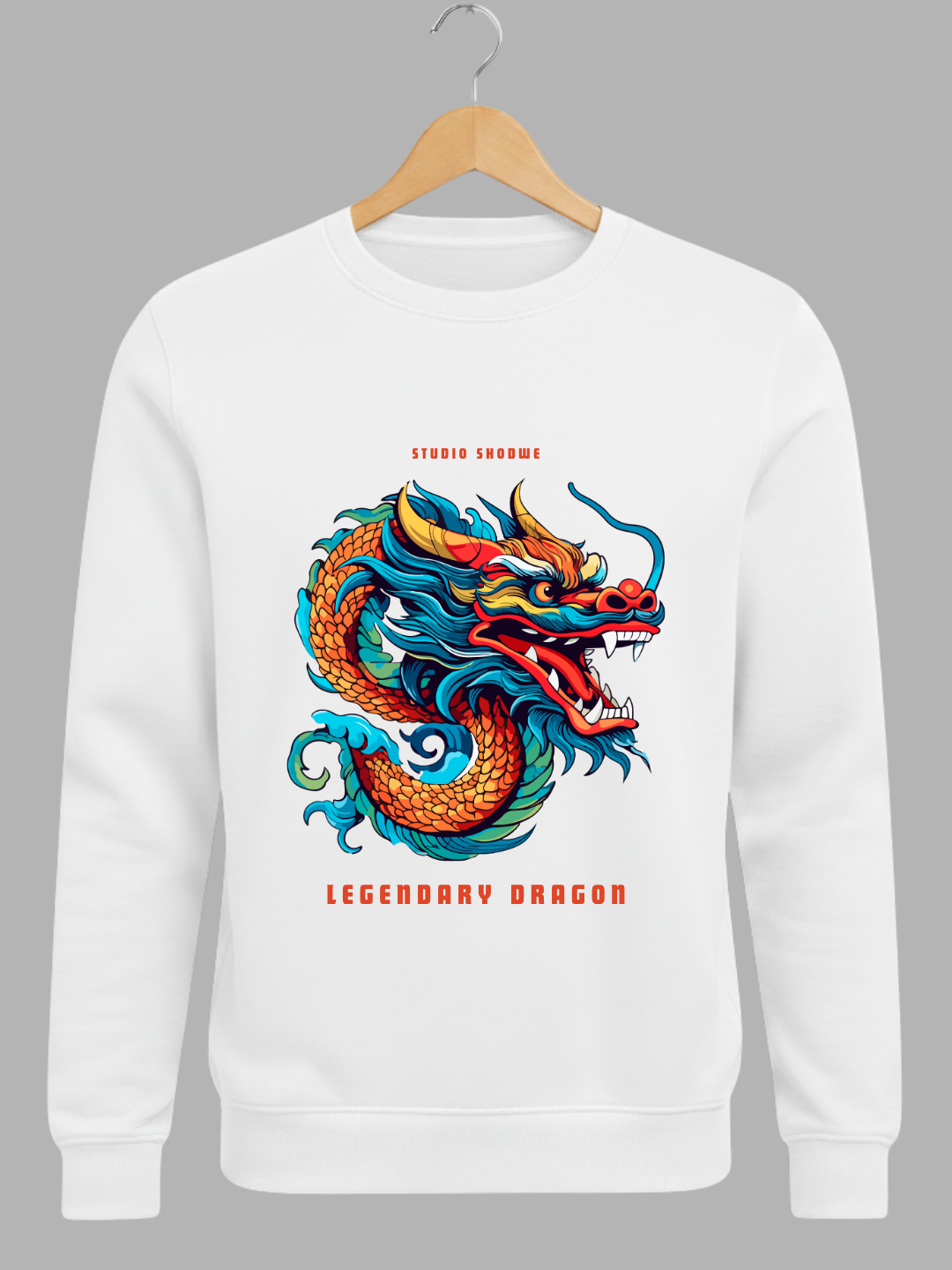 White Legendary Dragon Graphic Woolen Sweatshirt