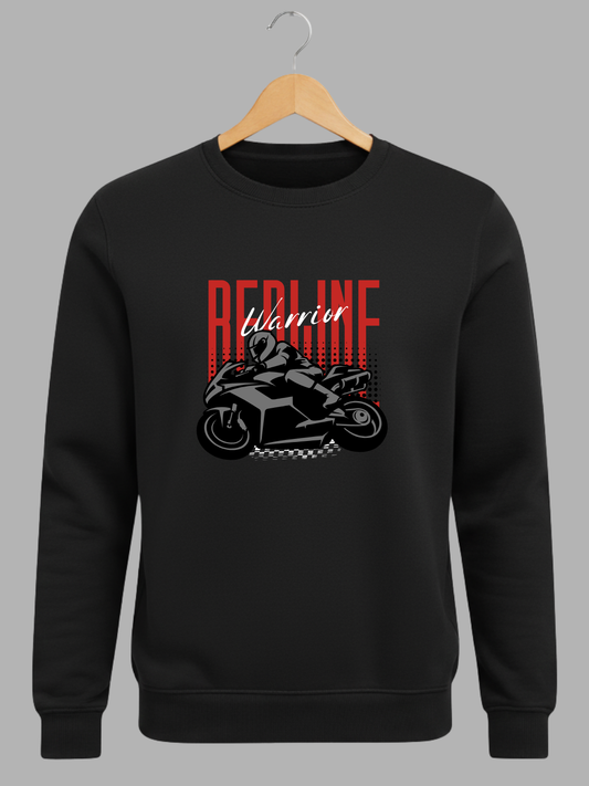 Black Redline Warrior Motorcycle Graphic Printed Woolen Sweatshirt