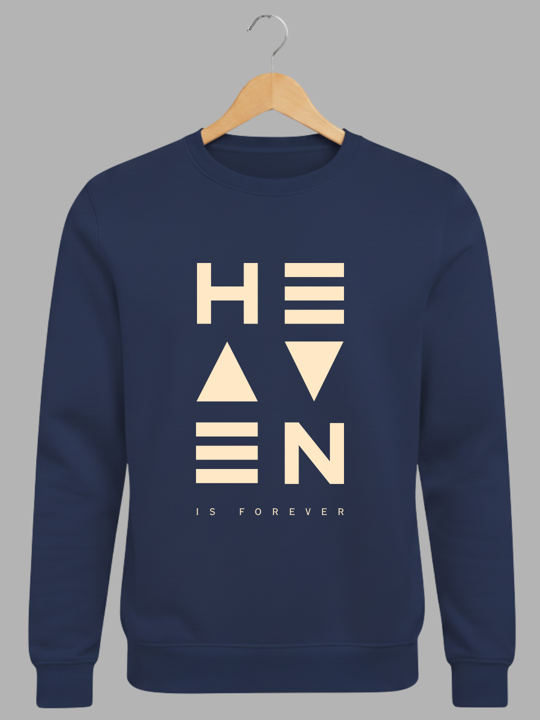 Navy Blue Geometric Heaven Is Forever Typography Printed Woolen Sweatshirt