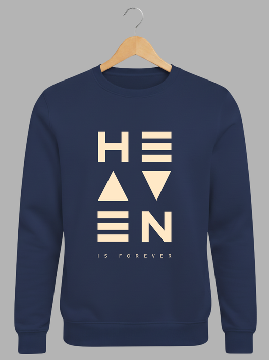 Navy Blue Geometric Heaven Is Forever Typography Printed Woolen Sweatshirt