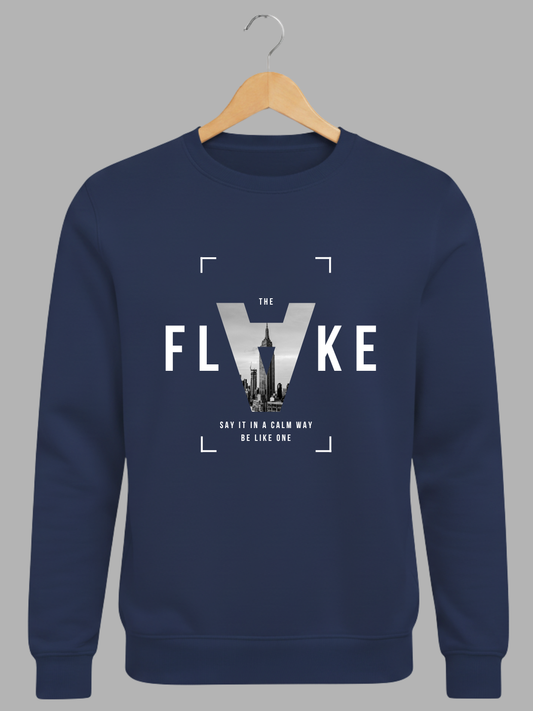 Navy Blue The Flake Cityscape Graphic Printed Woolen Sweatshirt