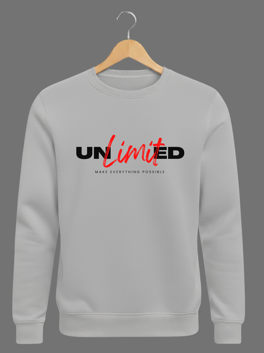 Grey UNLIMITED Make Everything Possible Typography Printed Woolen Sweatshirt
