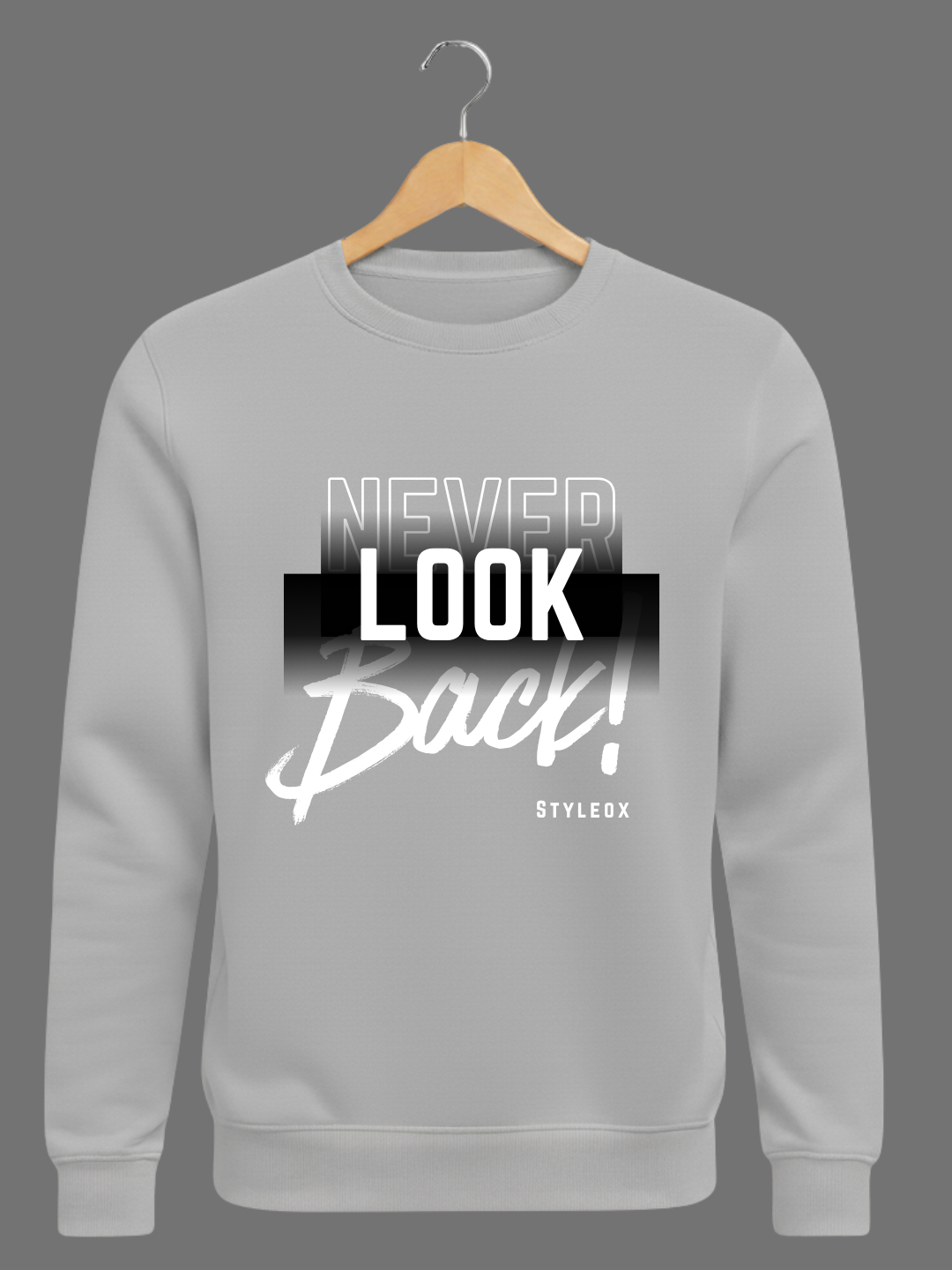 Grey Never Look Back Typography Printed Woolen Sweatshirt