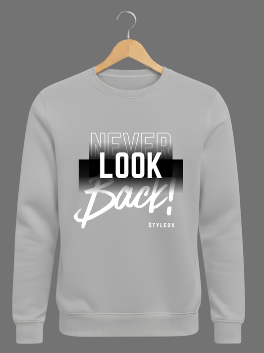 Grey Never Look Back Typography Printed Woolen Sweatshirt
