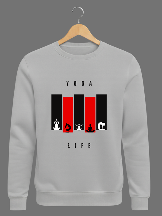 Grey Yoga Life Pose Silhouettes Printed Woolen Sweatshirt