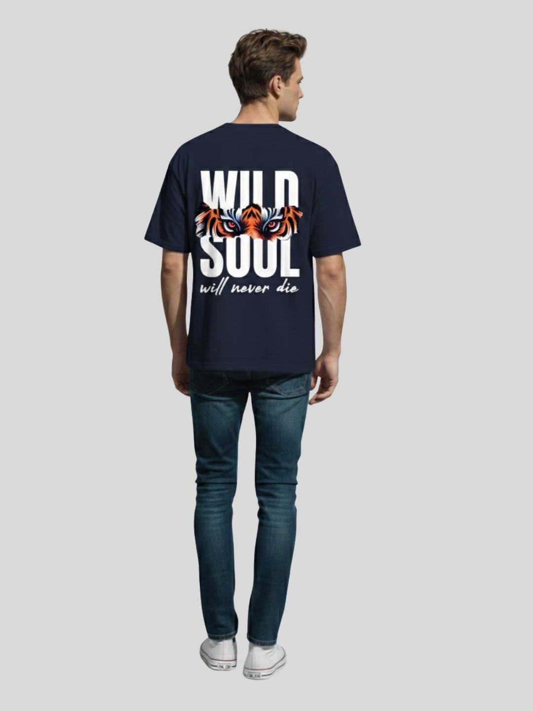 STYLEOX Navy Blue Typography Printed Oversized Round Neck Unisex T-Shirt