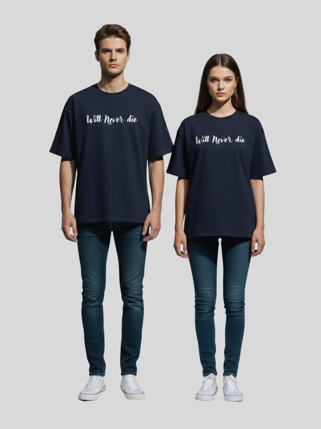 STYLEOX Navy Blue Typography Printed Oversized Round Neck Unisex T-Shirt