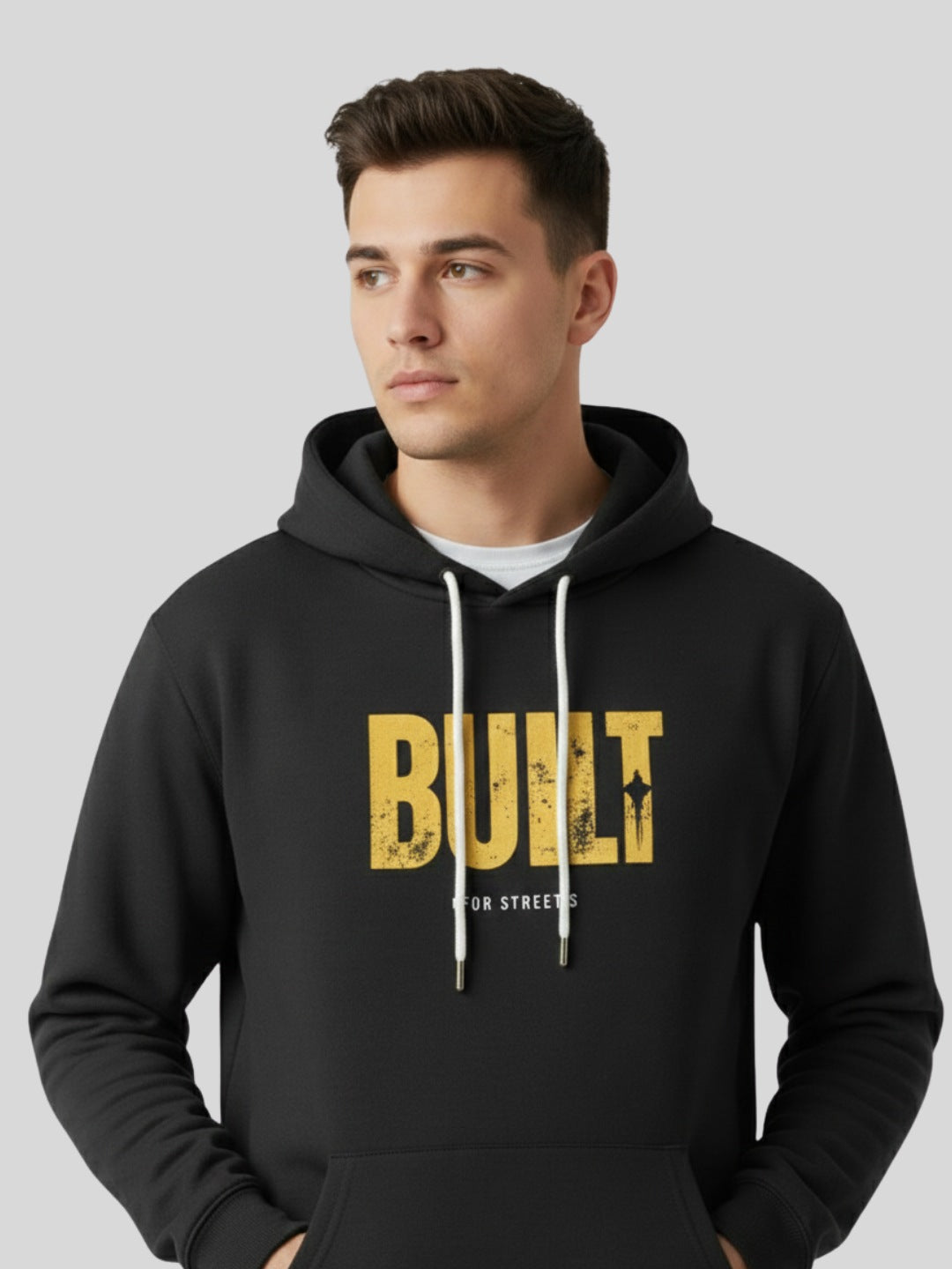 Styleox Unisex Black "BUILT For Strength" Typography Printed Regular Fit Hoodie