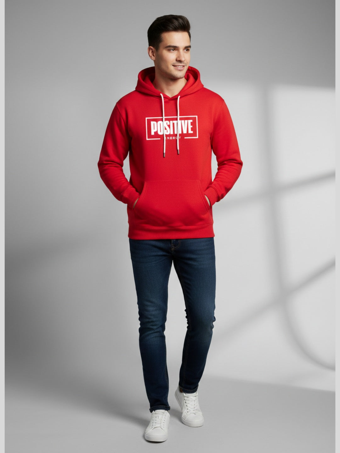 Styleox Unisex Red "Positive Energy" Typography Printed Regular Fit Hoodie