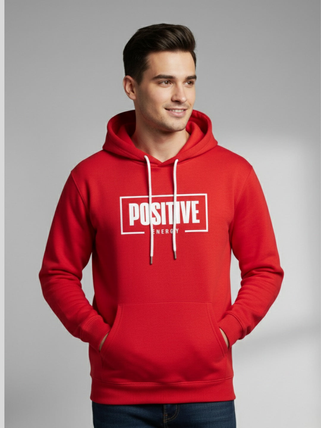 Styleox Unisex Red "Positive Energy" Typography Printed Regular Fit Hoodie