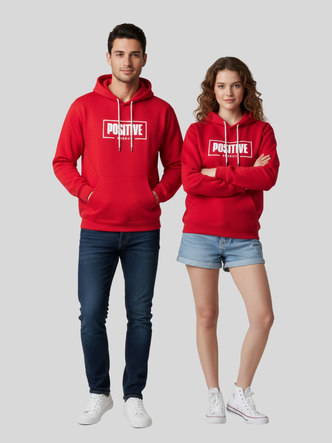 Styleox Unisex Red "Positive Energy" Typography Printed Regular Fit Hoodie