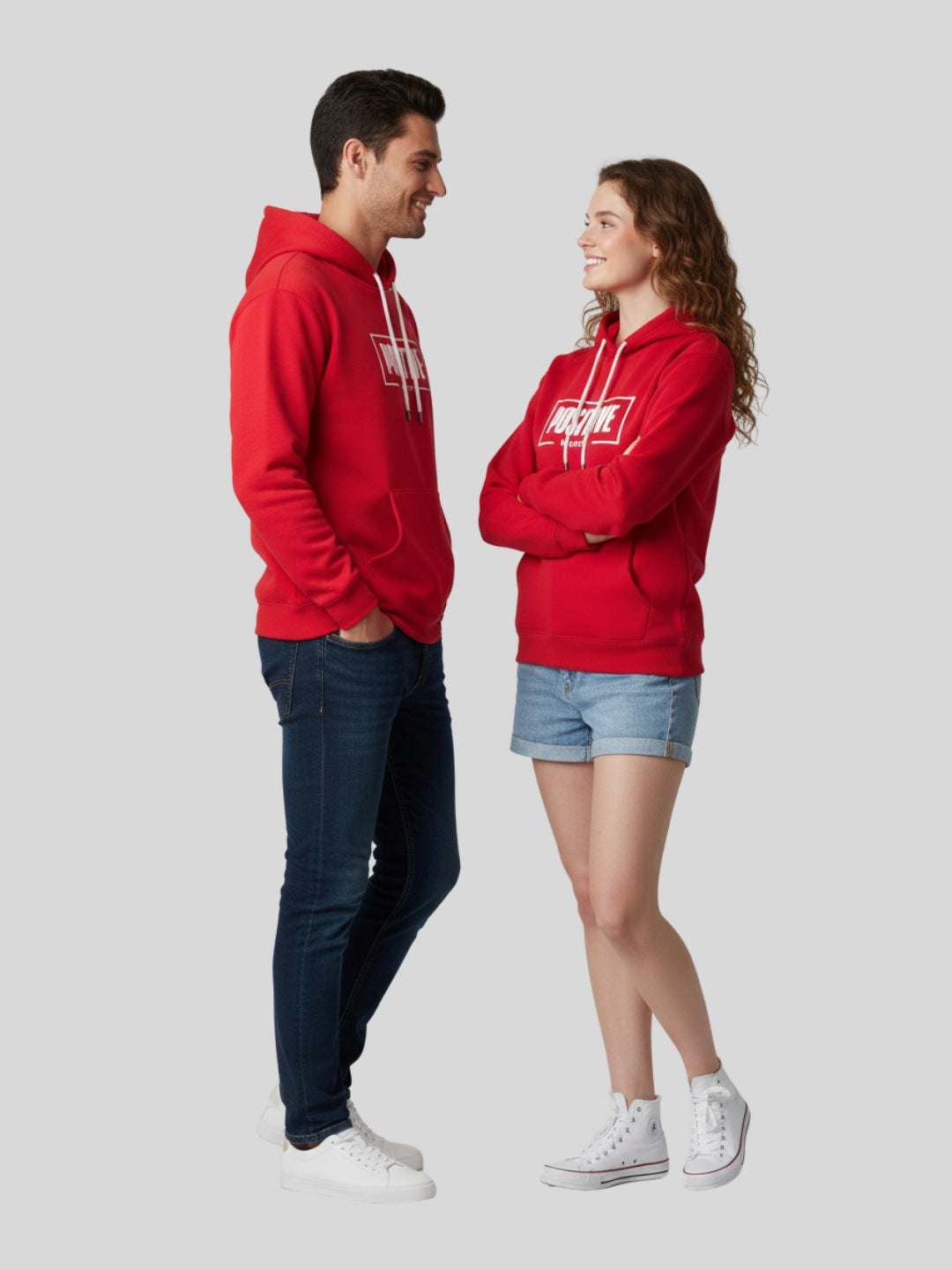 Styleox Unisex Red "Positive Energy" Typography Printed Regular Fit Hoodie
