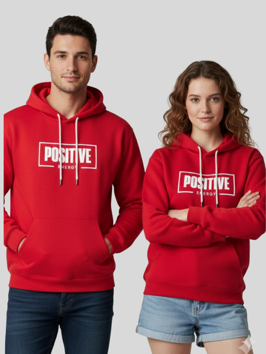 Styleox Unisex Red "Positive Energy" Typography Printed Regular Fit Hoodie