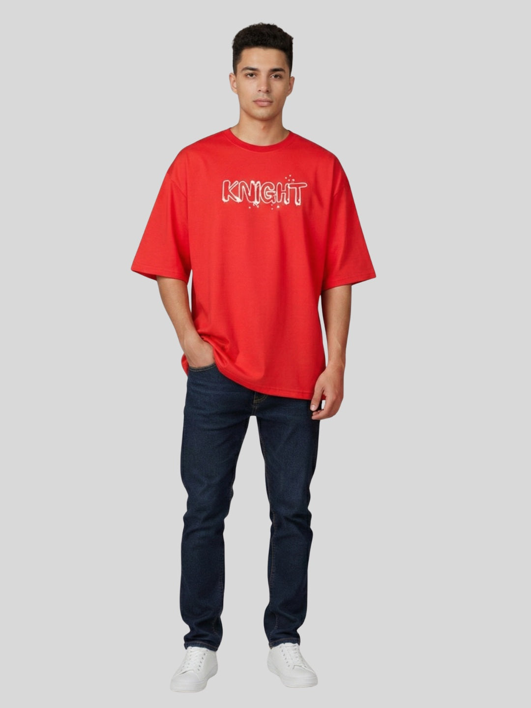 STYLEOX Red Knight Graphic Printed Oversized Round Neck Unisex T-Shirt